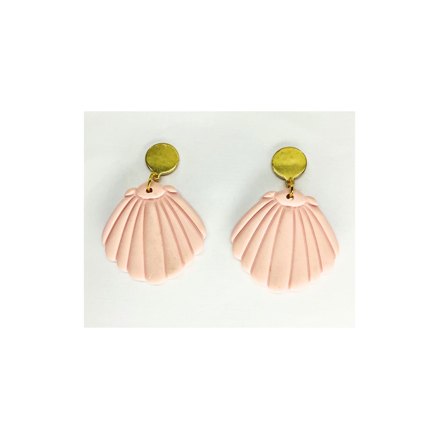 Pink Shell Dangle with Gold Button Stud Earrings-Crafting By BB