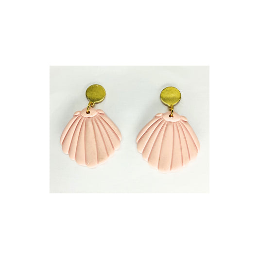 Pink Shell Dangle with Gold Button Stud Earrings-Crafting By BB