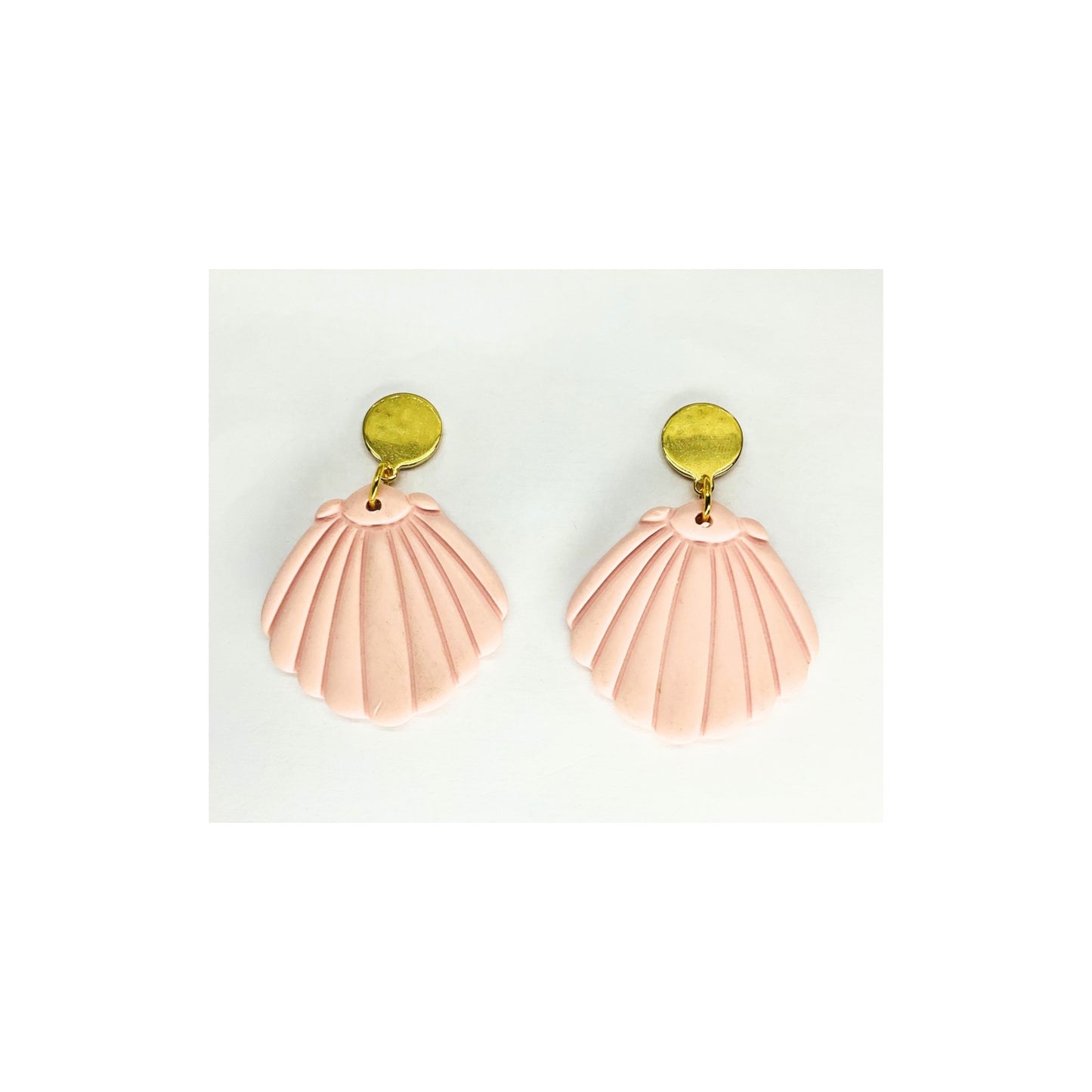 Pink Shell Dangle with Gold Button Stud Earrings-Crafting By BB