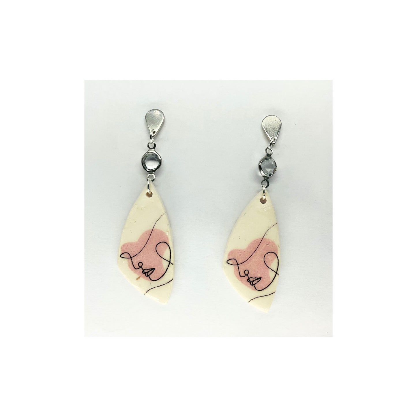 Woman Face Line Art Dangle with Silver Teardrop Stud Earring-Crafting By BB