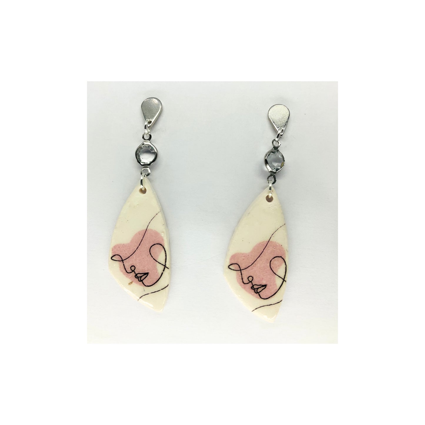 Woman Face Line Art Dangle with Silver Teardrop Stud Earring-Crafting By BB