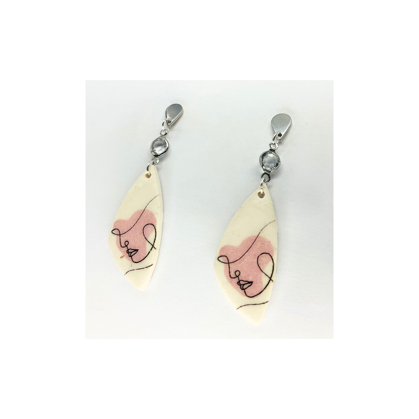 Woman Face Line Art Dangle with Silver Teardrop Stud Earring-Crafting By BB