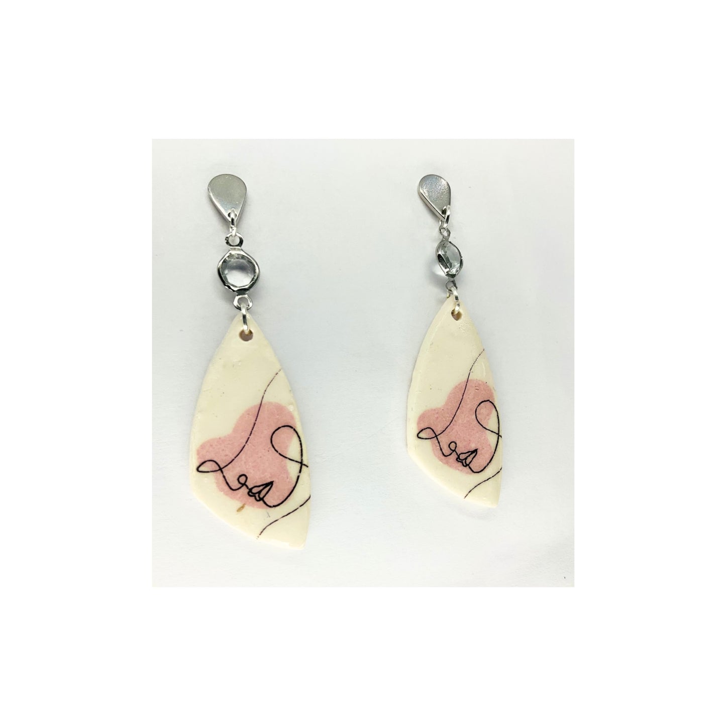 Woman Face Line Art Dangle with Silver Teardrop Stud Earring-Crafting By BB