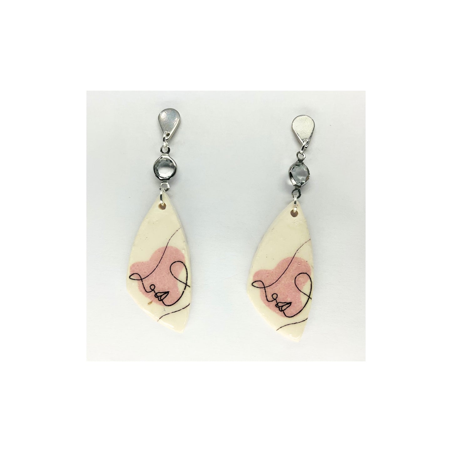 Woman Face Line Art Dangle with Silver Teardrop Stud Earring-Crafting By BB
