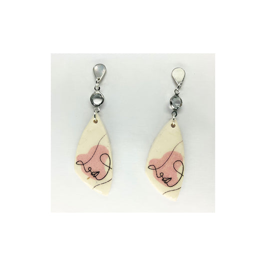 Woman Face Line Art Dangle with Silver Teardrop Stud Earring-Crafting By BB